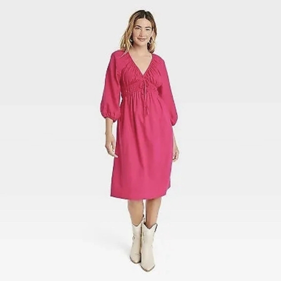 Universal Thread Dresses & Skirts - UNIVERSAL THREAD Pink Peasant Sleeve Women's Dress NWT